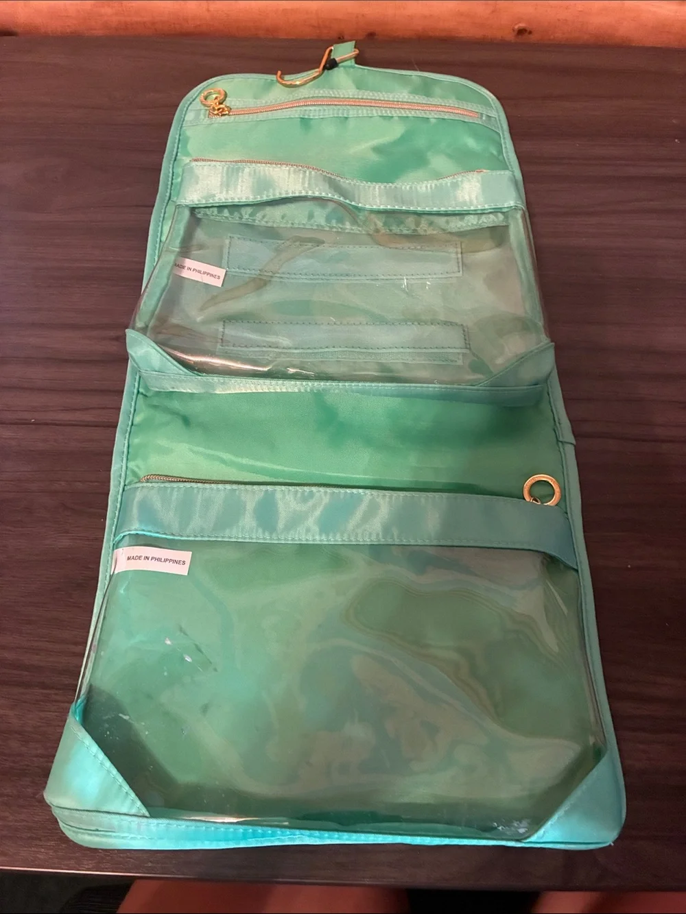 Trina Aqua Fold-Over Hanging Travel Cosmetic Bag Mint Green